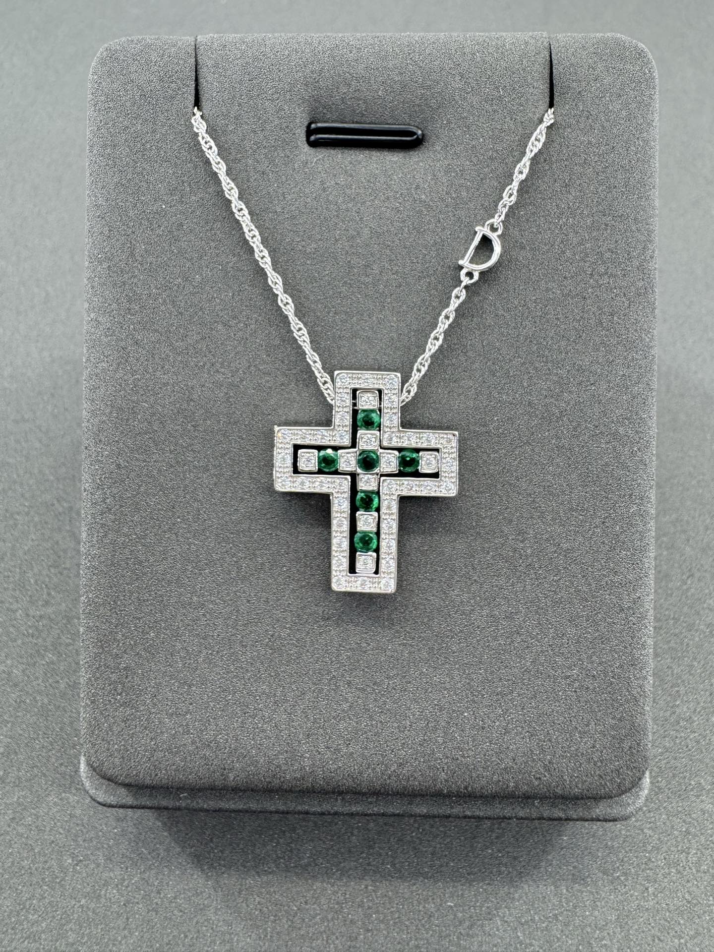 Damiani D Cross Pendant with Emerald and Diamond Accents Damiani D Cross Pendant with Emerald and Diamond Accents